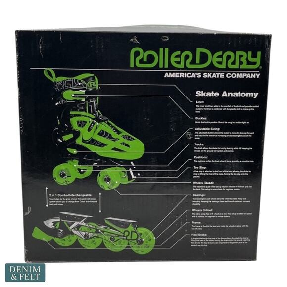 Roller Derby Green Wire Kids’ Adjustable Inline-Quad Combo Skates Sz 3-6 | NEW - Picture 6 of 15